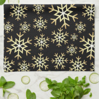 Black Gold & White Snowflakes Winter Kitchen Towels, Snowflakes Hanging  Kitchen Towels, Heavy Black Kitchen Towel With Gold Snowflakes