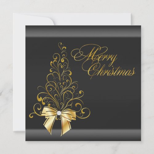 Black Gold Christmas Tree Christmas Party Invitations