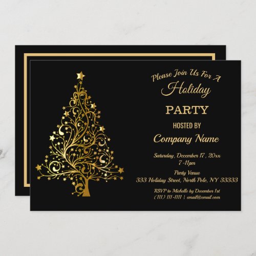 Black Gold Christmas Tree Corporate Holiday Party Invitation