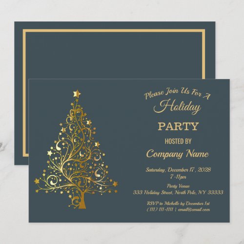 Black Gold Christmas Tree Corporate Holiday Party Invitation