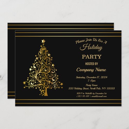 Black Gold Christmas Tree Corporate Holiday Party  Invitation