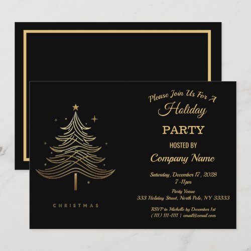 Black Gold Christmas Tree Corporate Holiday Party Invitation