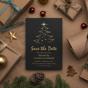 Black & Gold Christmas Tree Save the Date Invitation Postcard