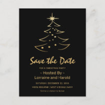 Black & Gold Christmas Tree Save the Date  Invitation Postcard