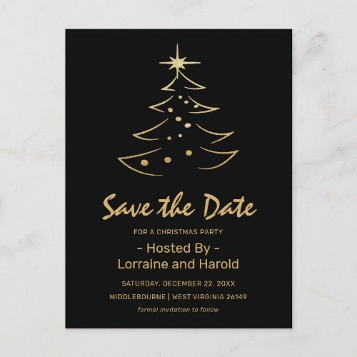 Black  Gold Christmas Tree Save the Date  Invitation Postcard