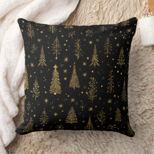 Black Gold Christmas Trees Elegant Woodland Throw Pillow