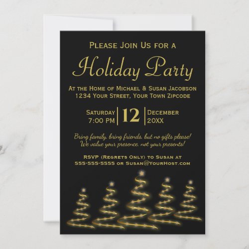 Black  Gold Christmas Trees Holiday Party Invitation