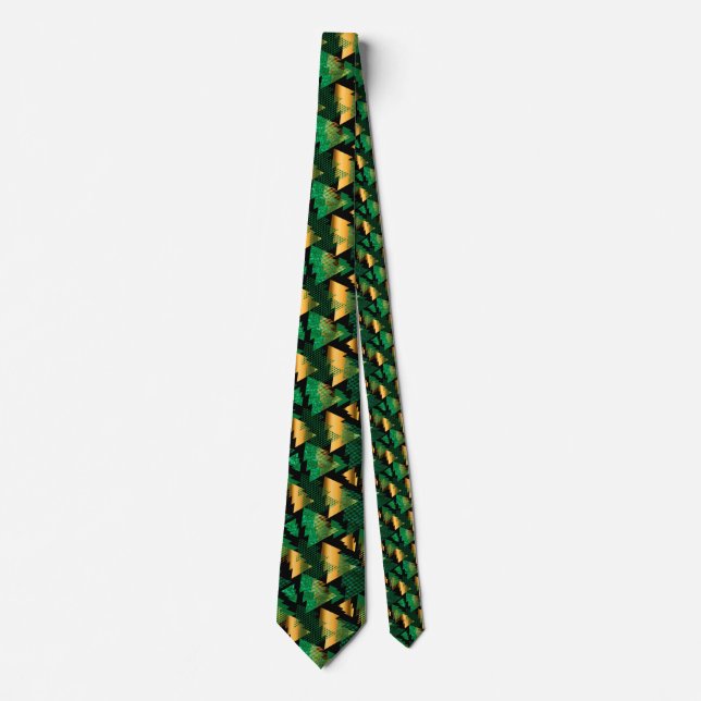 black gold christmas trees neck tie (Front)