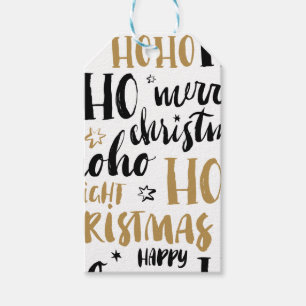 Black & Gold Christmas Word Text Art Cute Aestheti Gift Tags