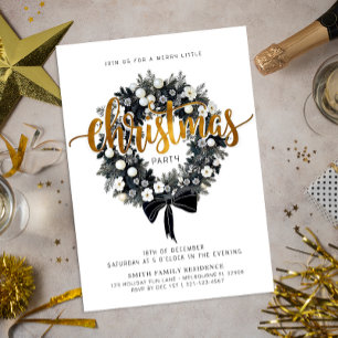 Black & Gold Christmas Wreath Party Invitation