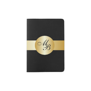 Black Gold Circle Design Monogrammed Passport Holder