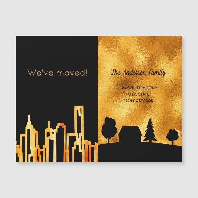 Black gold city country we moved announcement (Front)