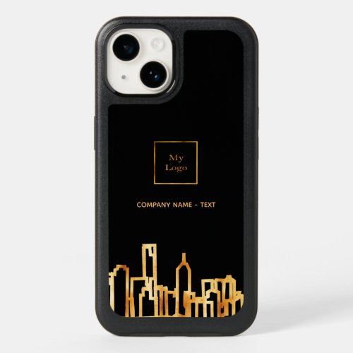 Black gold city skyline business logo real estate OtterBox iPhone 14 case