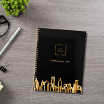 Black gold city skyline business logo real estate planner<br><div class="desc">A black background,  with a faux gold city skyline as decor. Template for your business logo and your name or a text. Golden letters
  
Perfect for real estate agents!

This planner is also available in our store without a logo.</div>