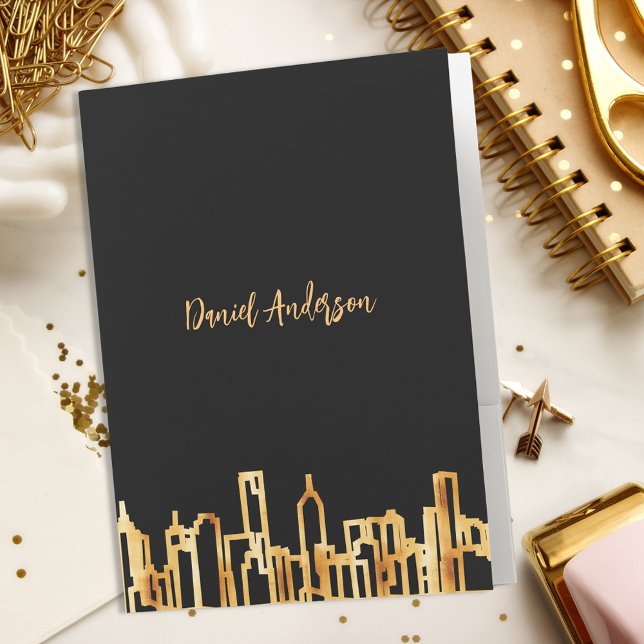 Black gold city skyline business professional pocket folder (Creator Uploaded)