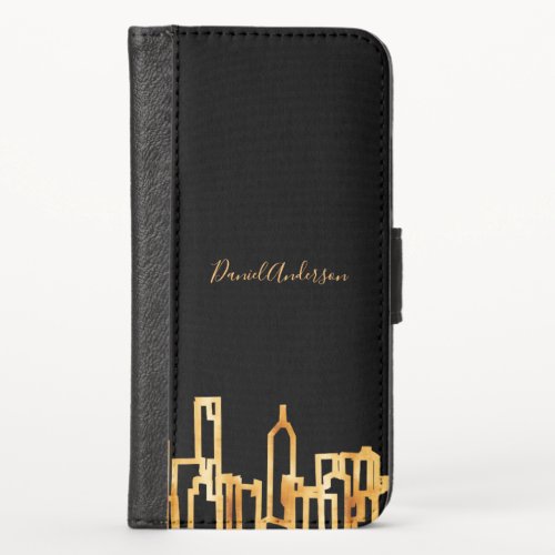 Black gold city skyline business real estate iPhone XS wallet case