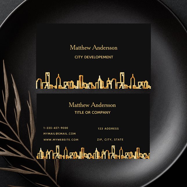Black gold city skyline construction business card (Creator Uploaded)