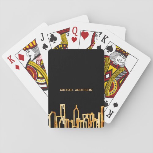 Black gold city skyline minimalist cool name playing cards