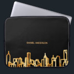 Black gold city skyline minimalist name laptop sleeve<br><div class="desc">A black background,  with a faux gold city skyline as decor. Template for your name or a text. Golden letters. 
  
Perfect for real estate agents!

This sleeve is also available in our store with business,  company logo.</div>