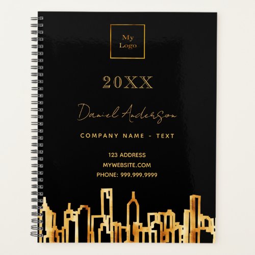 Black gold city skyline name business logo 2025 planner