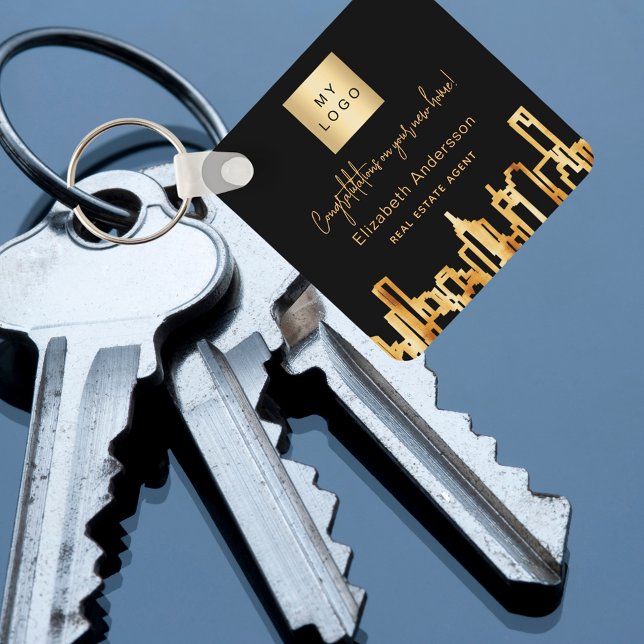 Black gold city skyline real estate agent logo keychain (Creator Uploaded)