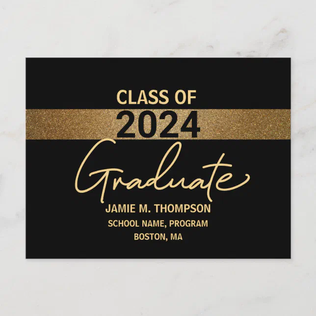 Black Gold Class of 2024 Graduation announcement Postcard | Zazzle