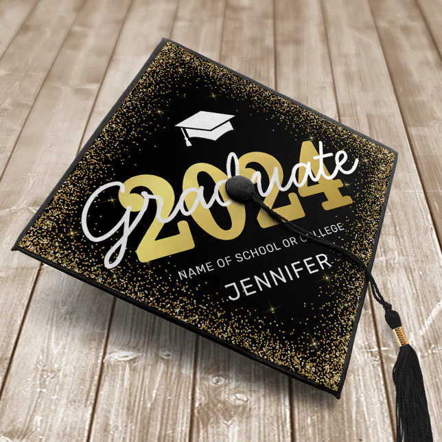 Black Gold Class of 2024 Graduation Cap Topper | Zazzle