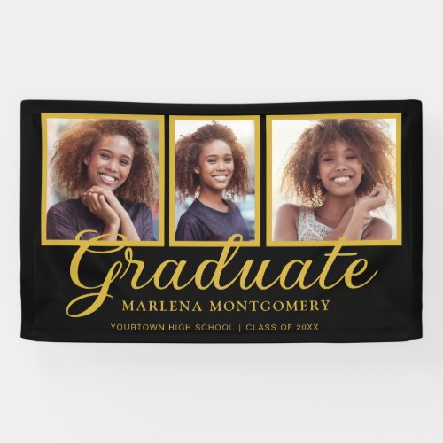 Black Gold Class of 2024 Photo Graduation Banner