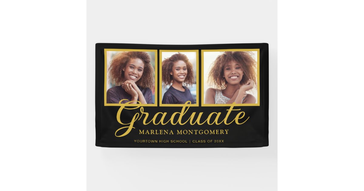 Black Gold Class of 2024 Photo Graduation Banner | Zazzle