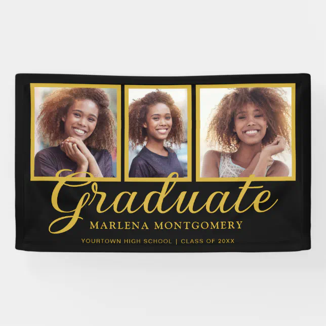 Black Gold Class of 2024 Photo Graduation Banner | Zazzle