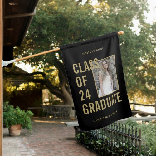 Black  Gold Class Of 2024 Photo Graduation House Flag