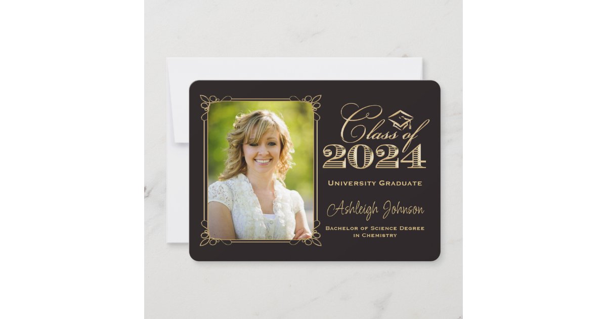 Black, Gold Class of 2024 Photo Graduation Invitation | Zazzle