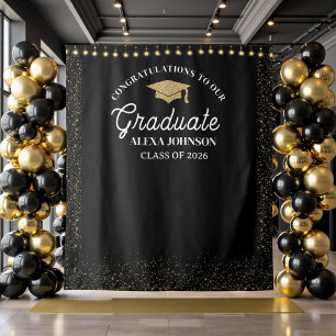 Black & Gold Class Of 2026 Graduation Backdrop