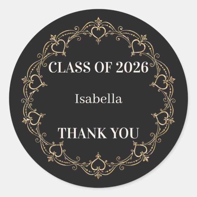 Black Gold Class of 2026 Graduation Favor Sticker (Front)