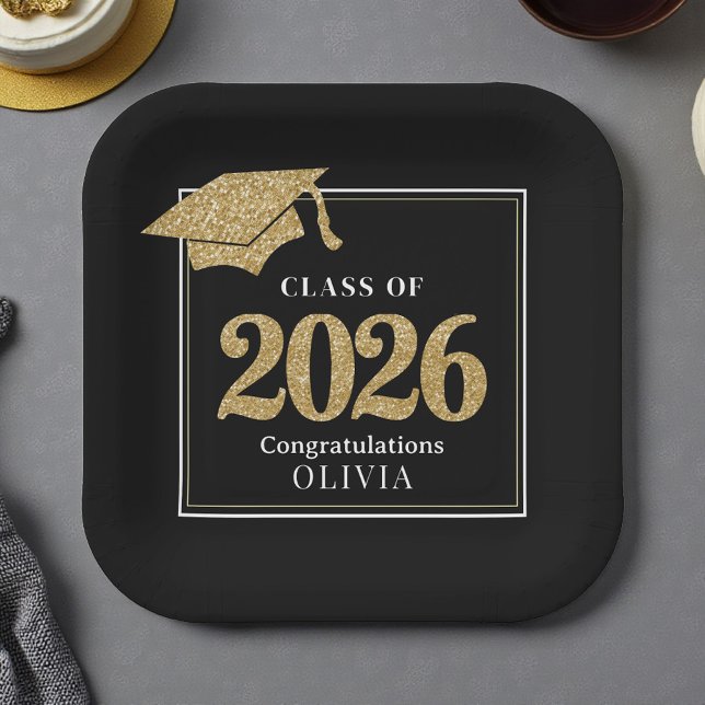 Black & Gold Class Of 2026 Paper Plates (Creator Uploaded)