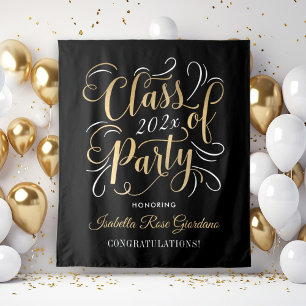 Black Gold Class of 2026 Party Graduation Backdrop
