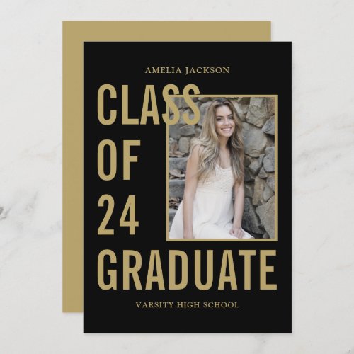 Black  Gold Class Of 24 Photo  Bio Graduation Announcement
