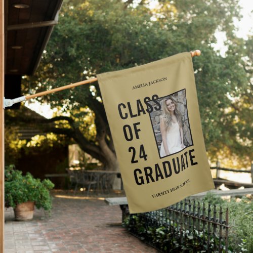 Black  Gold Class Of 24 Photo Graduation House Flag