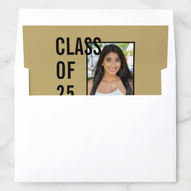 Black & Gold Class Of 25 Photo Graduation Envelope Liner (In Envelope)
