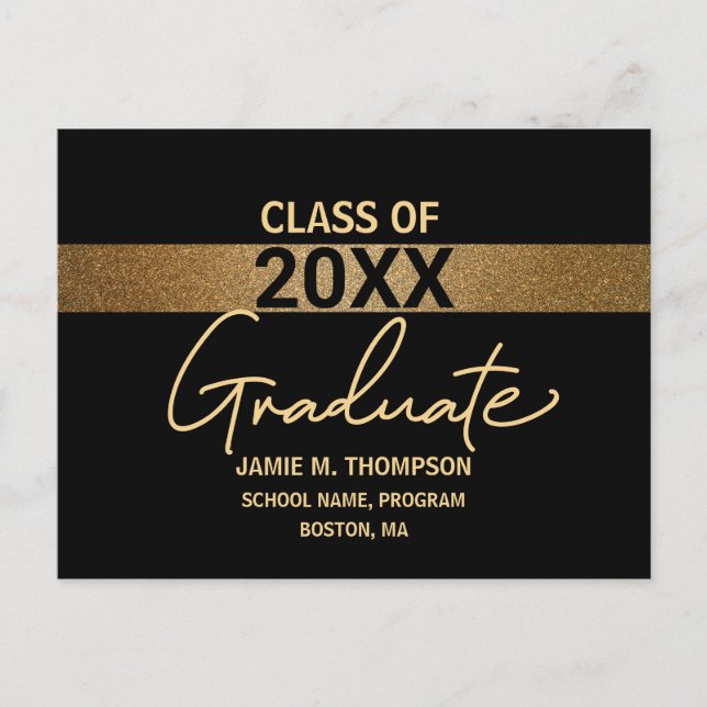 Black Gold Class of  Graduation announcement Postcard (Front)