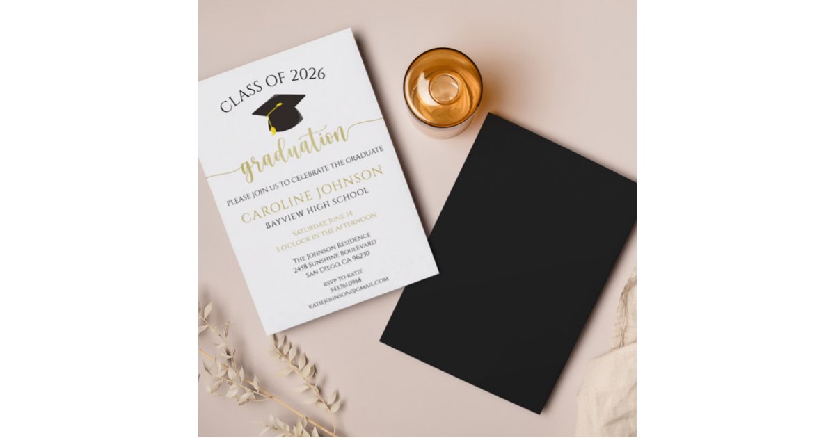 Black & Gold Class Of Graduation Party Invitation | Zazzle