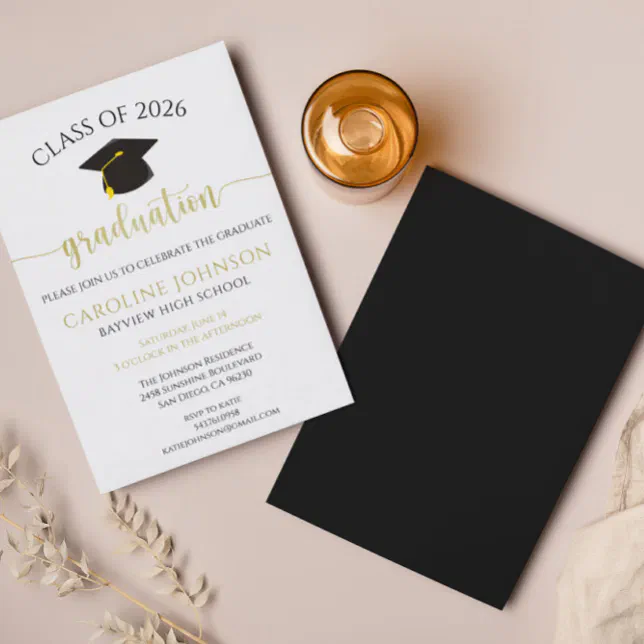 Black & Gold Class Of Graduation Party Invitation | Zazzle