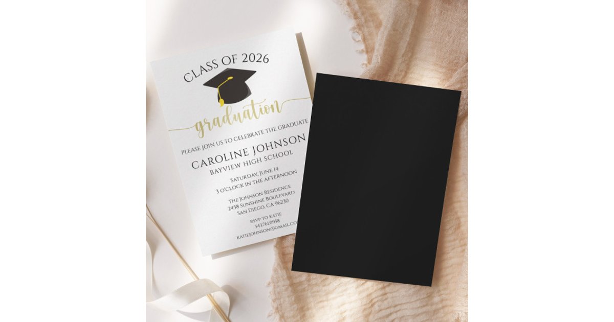 Black & Gold Class Of Graduation Party Invitation | Zazzle