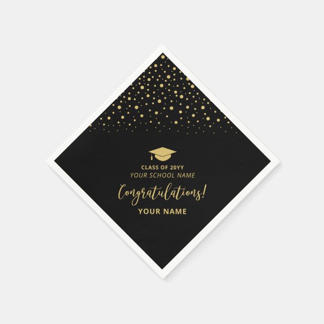 Black Gold Class of School Graduation Party Napkins (Corner)