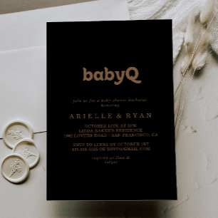 Black Gold Classic BabyQ Baby Shower Barbecue Invitation