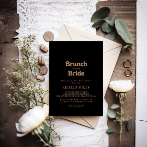 Black Gold Classic Brunch with the Bride Shower Invitation