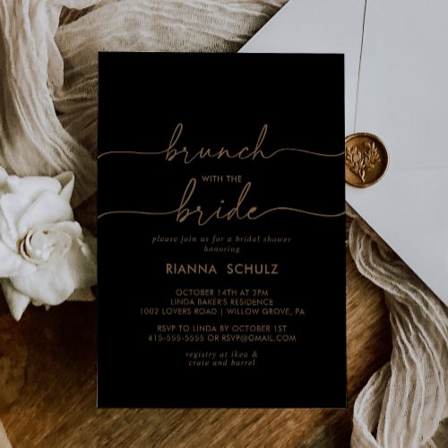 Black Gold Classic Brunch with the Bride Shower Invitation