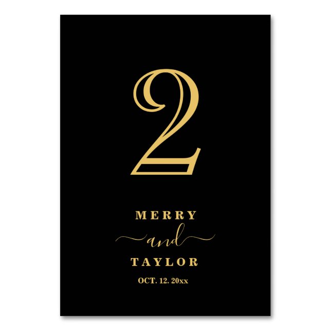 Black & gold Classic Elegant wedding  Table Number (Front)