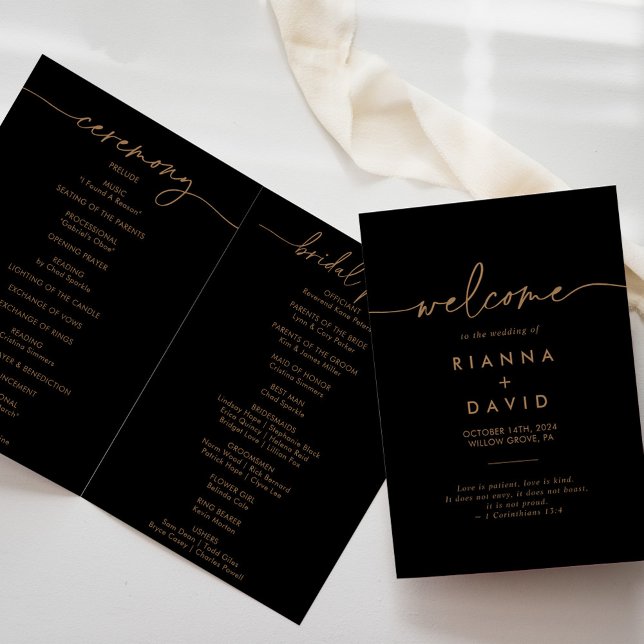 Black Gold Classic Folded Wedding Program (Creator Uploaded)
