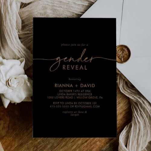 Black Gold Classic Gender Reveal Party Invitation